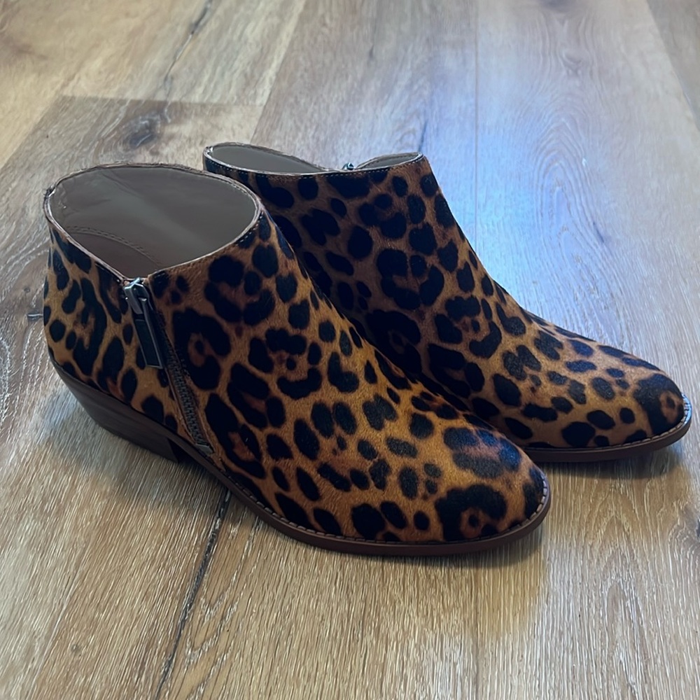 1. State Cow Hair Upper Boot Brown Multi Leopard Low Cut Ankle Bootie 8.5